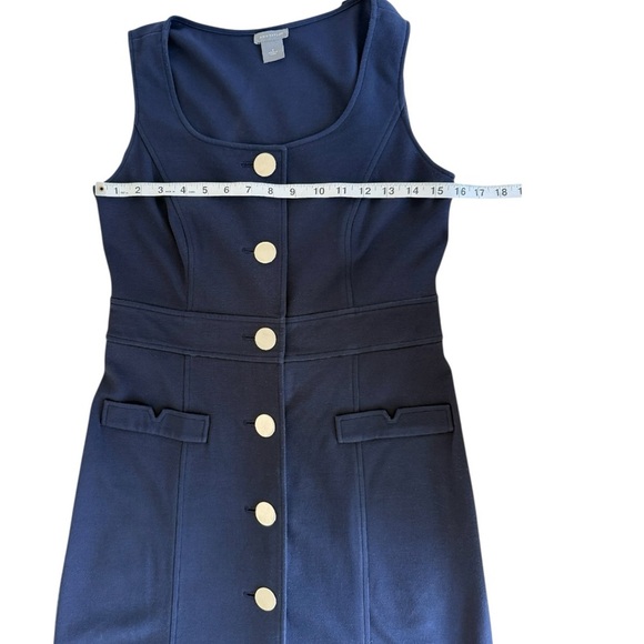 Ann Taylor Navy Blue Sleeveless Silver Button Down Dress Size 2 Straight Fit - Picture 8 of 10
